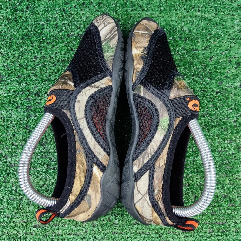 Realtree Water Shoes Kids Size 12 Camo Black Orange Mesh Slip On Aqua Socks